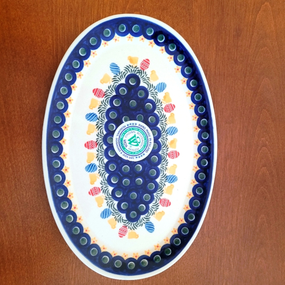 POLISH POTTERY Boleslawiec Wiza EASTER platter, chickens and eggs pattern